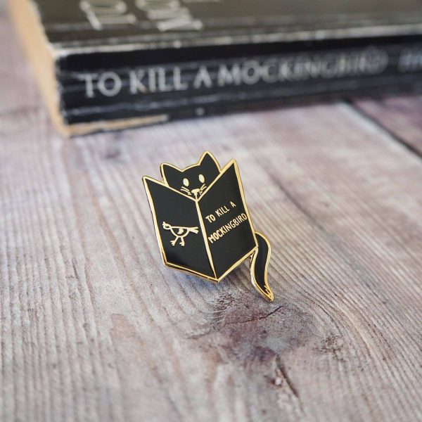 Enamel Pin Badge - Black Reading Cat Mockingbird Book Lover